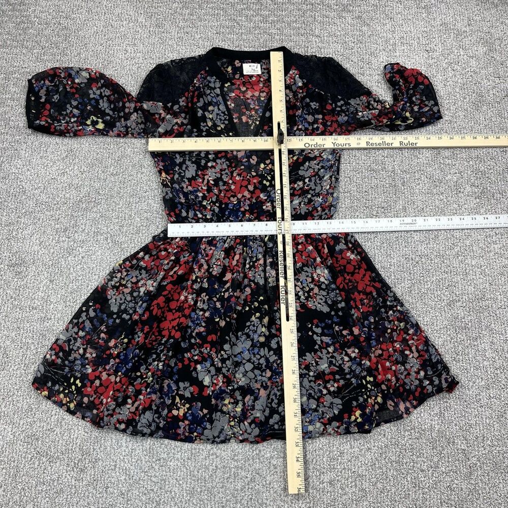 Anthropologie Pins Needles Dress Womens Small Black Floral Chiffon Mini Party - Picture 4 of 7